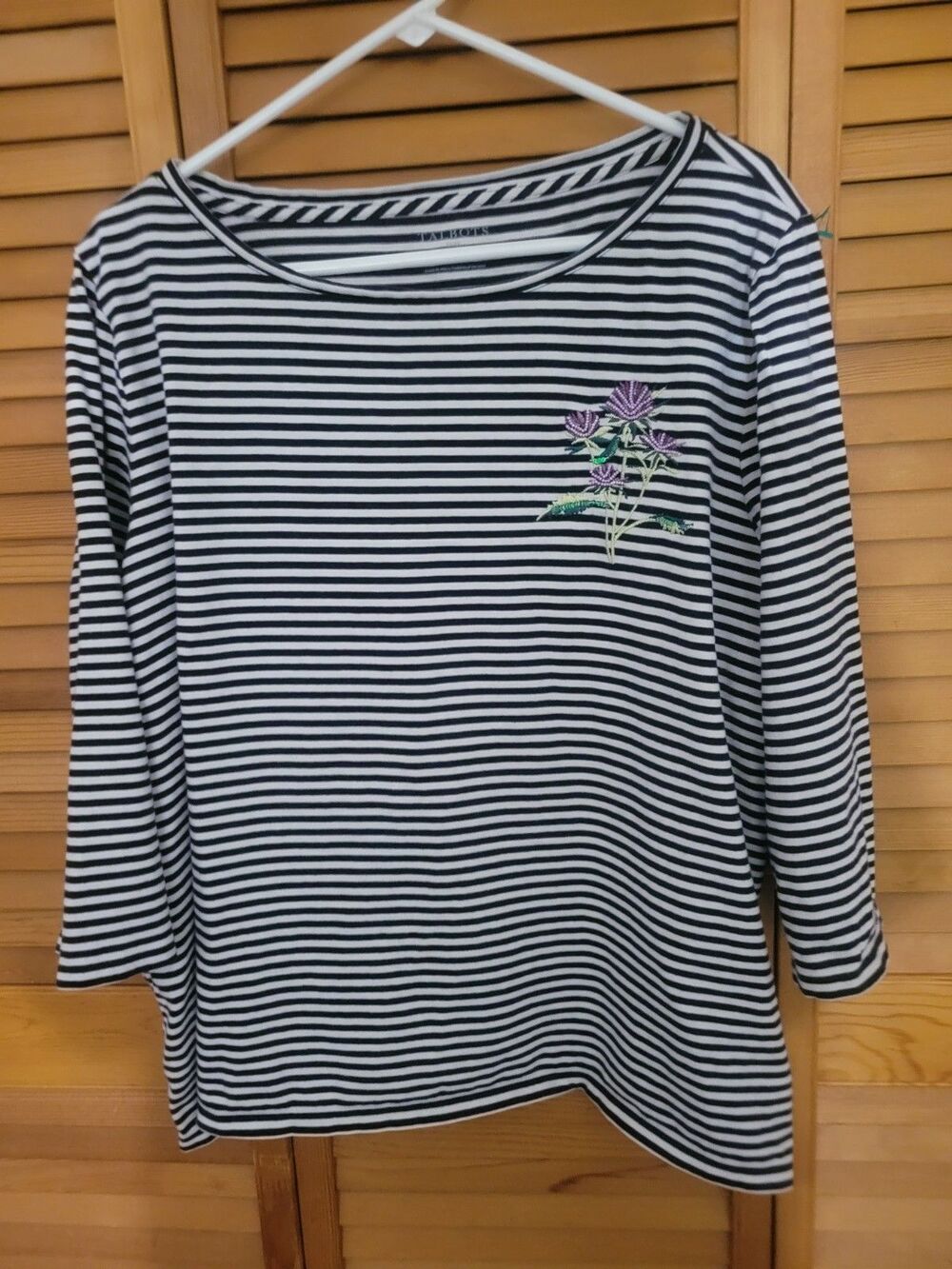 Talbots Navy & White Preppy Coastal Beachy Summer Top With Floral Detail Sz 3x